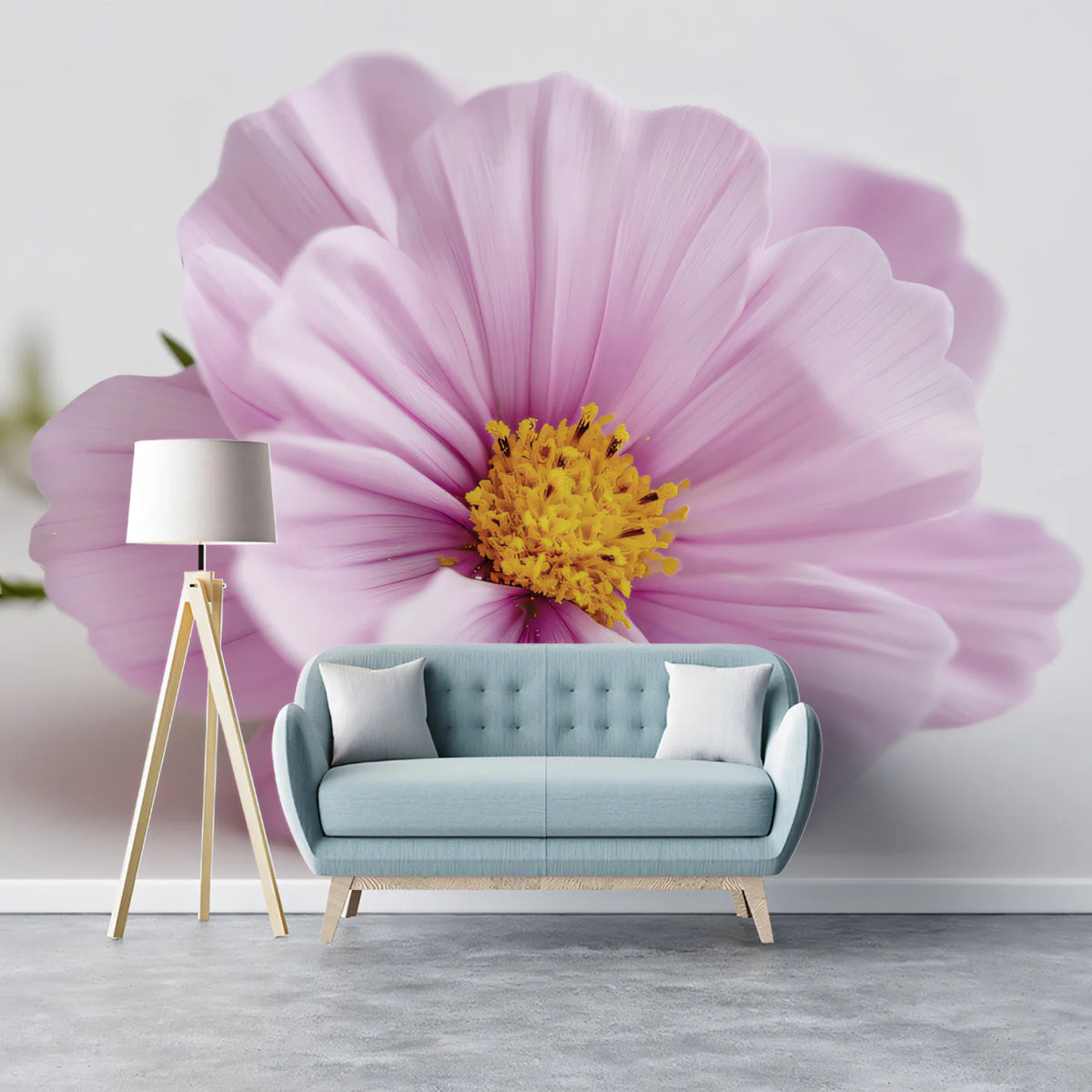 Macro Cosmos Flower Mural Wallpaper — Soft Minimalist Floral Mural Wallpaper - room preview 02