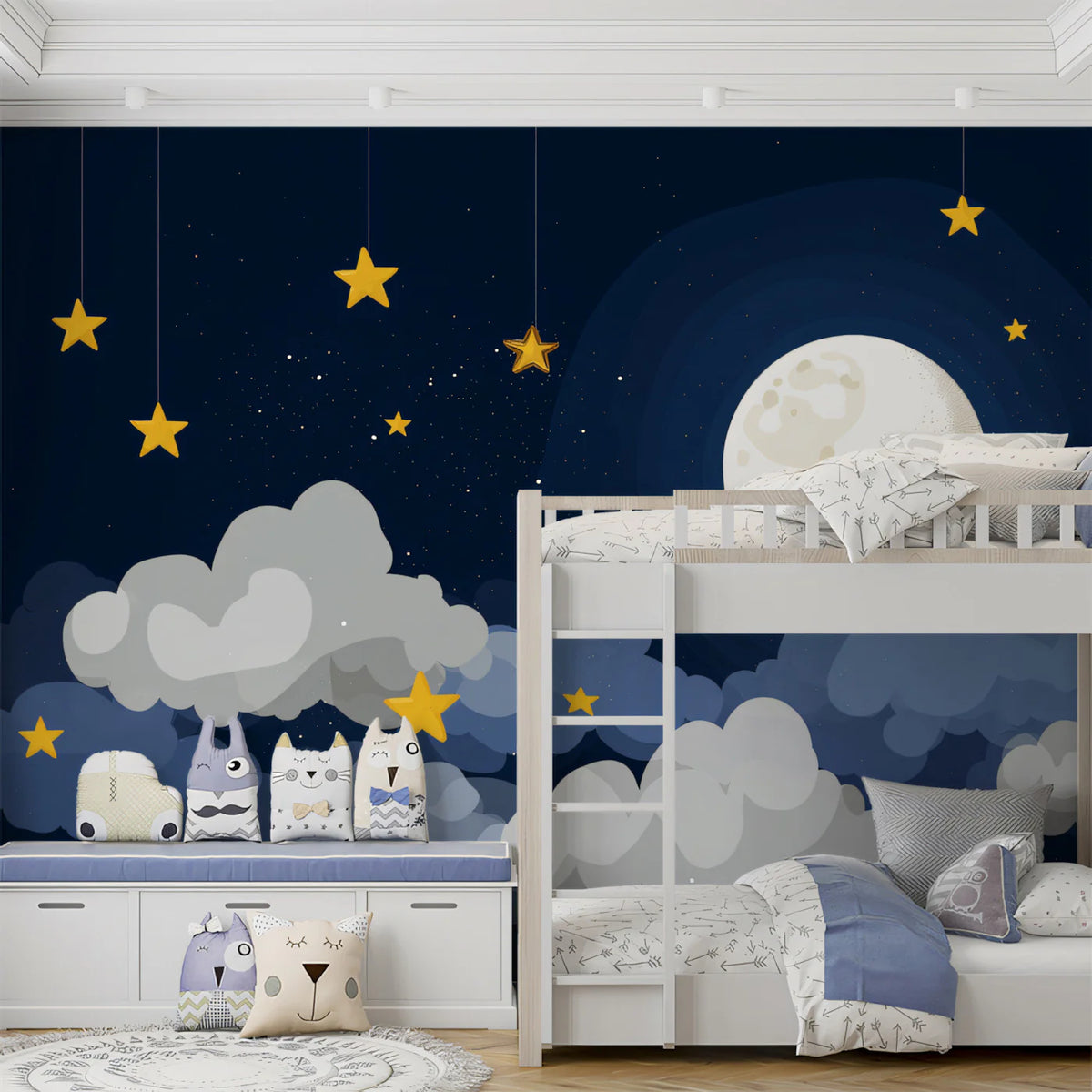 Hanging Stars and Moon Night Sky Mural Wallpaper — Whimsical Decor Mural Wallpaper - room preview 02