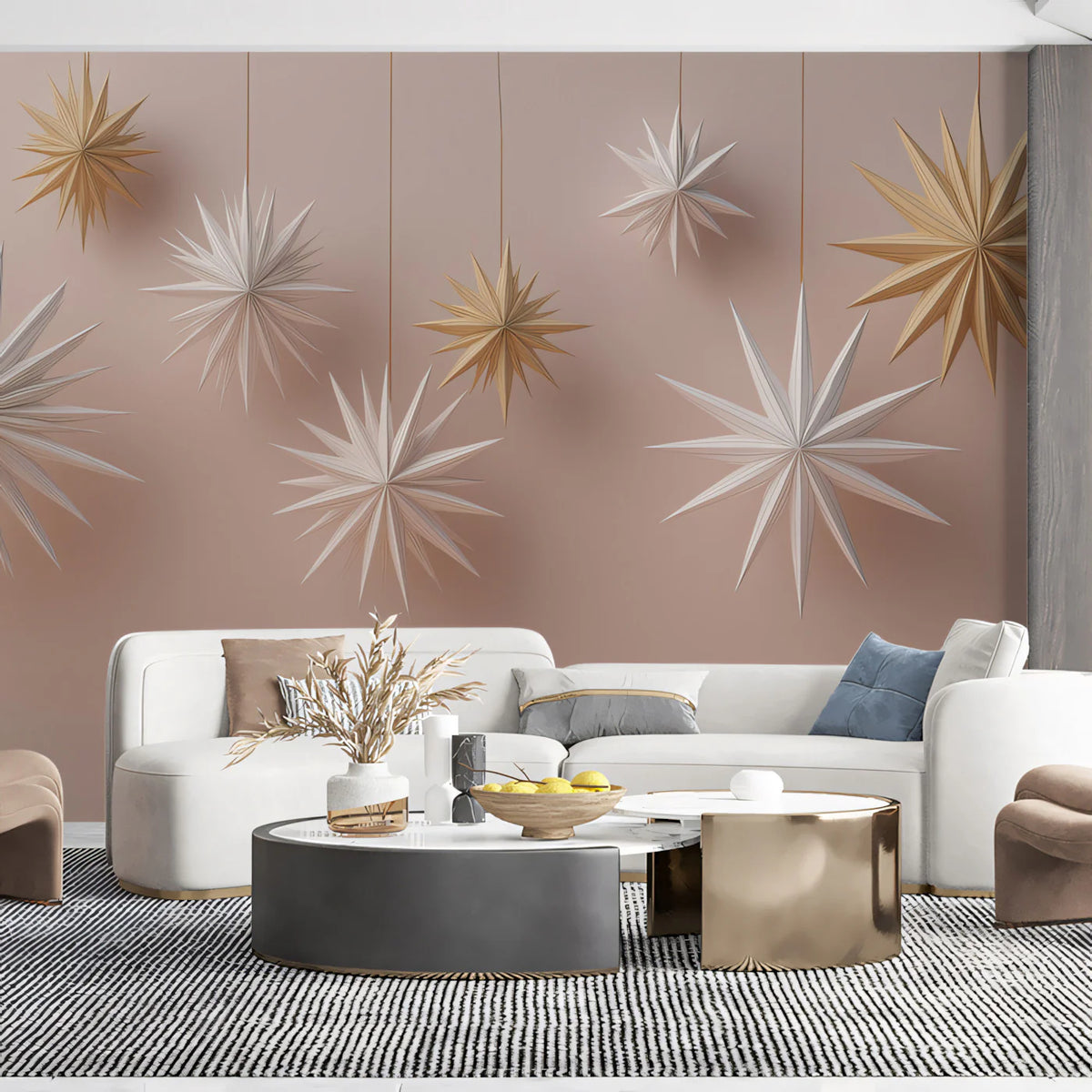 Origami Star Garland Mural Wallpaper — Soft Nordic Festive Design Mural Wallpaper - room preview 02