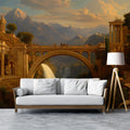 Classical Roman Bridge & Waterfall Landscape Mural Wallpaper - room preview 02