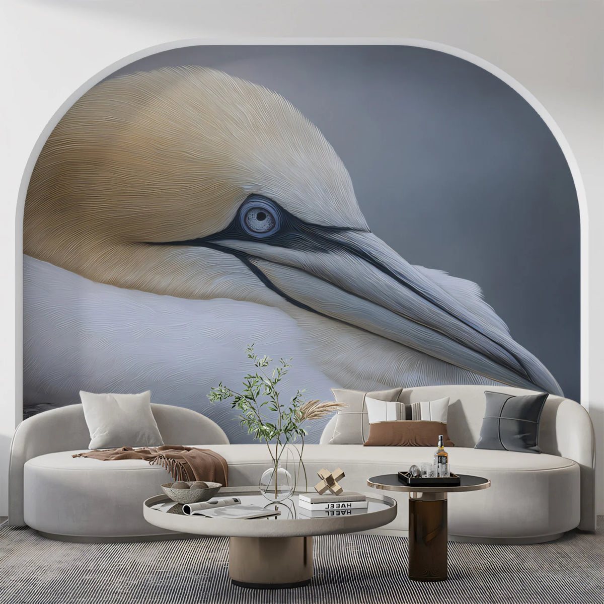 Northern Gannet Bird Portrait Mural Wallpaper — Minimalist Decor Mural Wallpaper - room preview 02