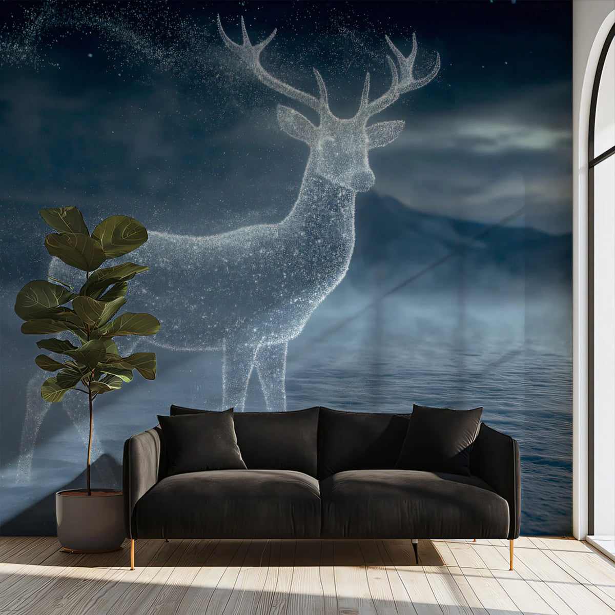 Stellar Stag Spirit Mural Wallpaper — Ethereal Winter Landscape Mural Wallpaper - room preview 02