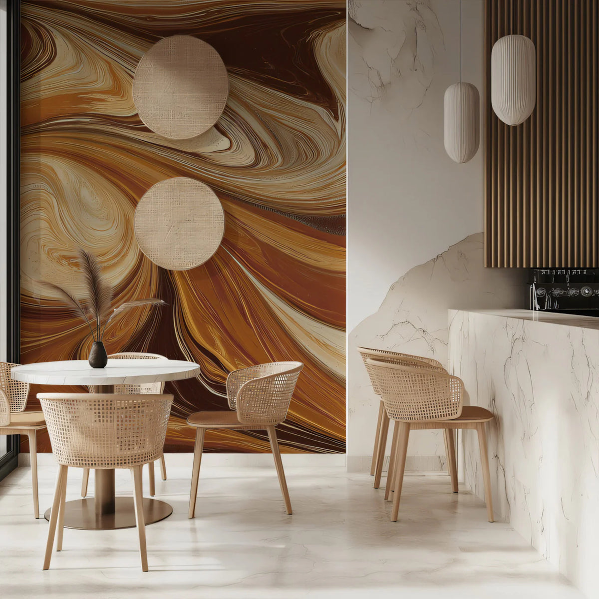 Molten Caramel Fluid Art Mural Wallpaper — Abstract Luxury Design Mural Wallpaper - room preview 02