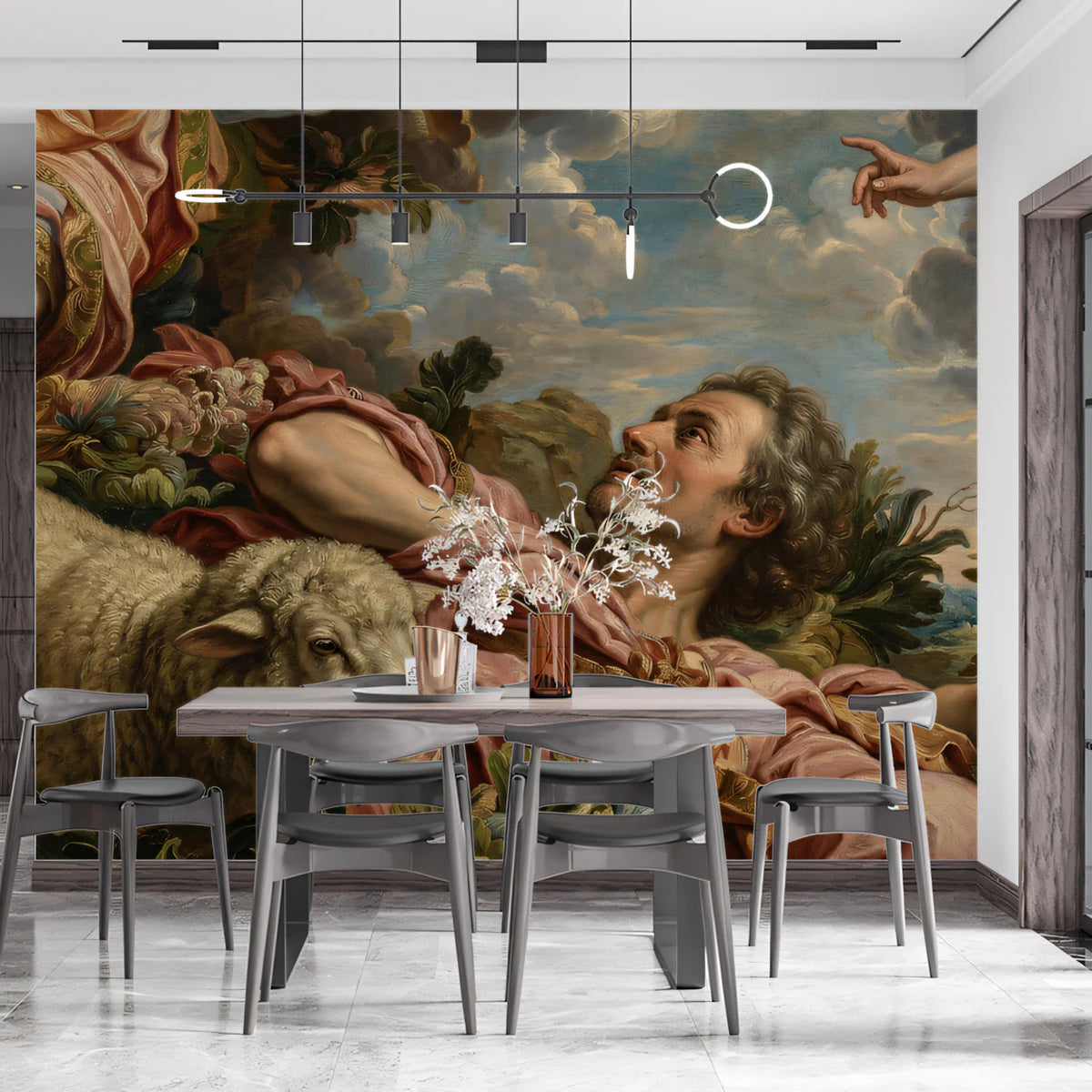 Baroque Shepherd Mural Wallpaper — Classic Religious Art Mural Wallpaper - room preview 02