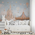 Fantasy Castle & Carousel Mural Wallpaper — Whimsical Pastel Scene Mural Wallpaper - room preview 02