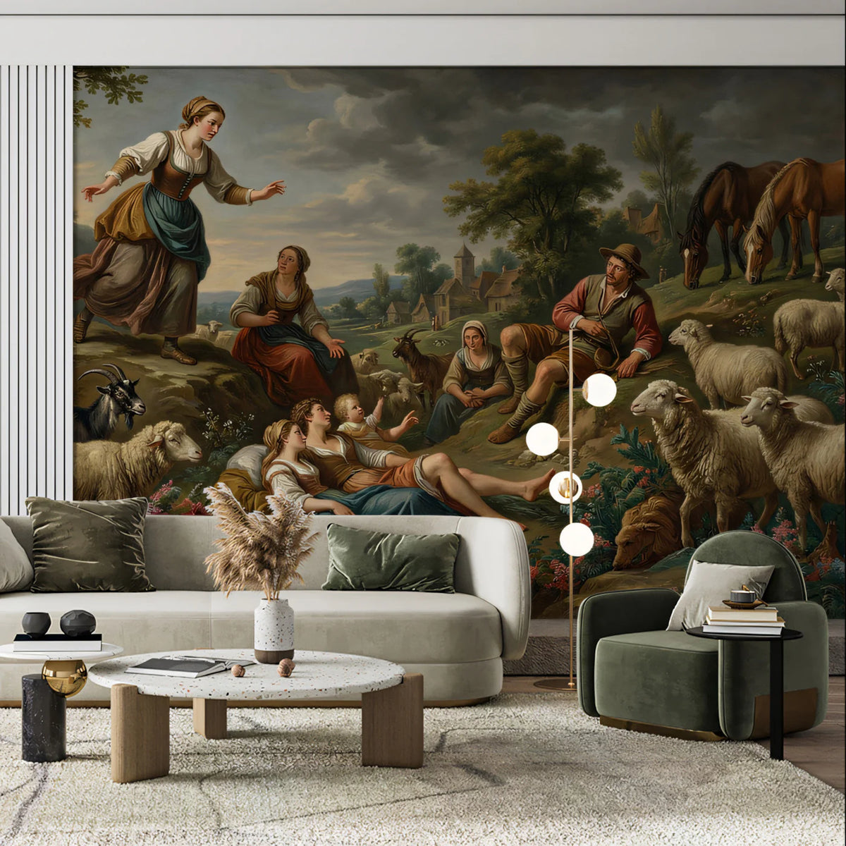 Pastoral Countryside Oil Painting Mural Wallpaper — Vintage Art Mural Wallpaper - room preview 02