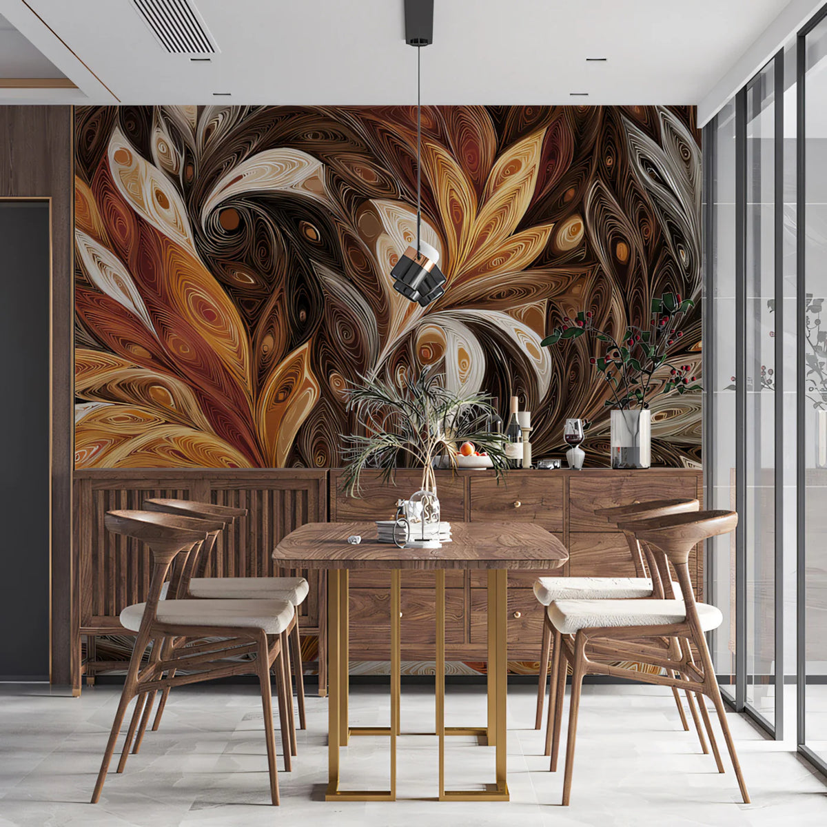 Autumn Quilled Leaves Mural Wallpaper — Organic Abstract Art Mural Wallpaper - room preview 02