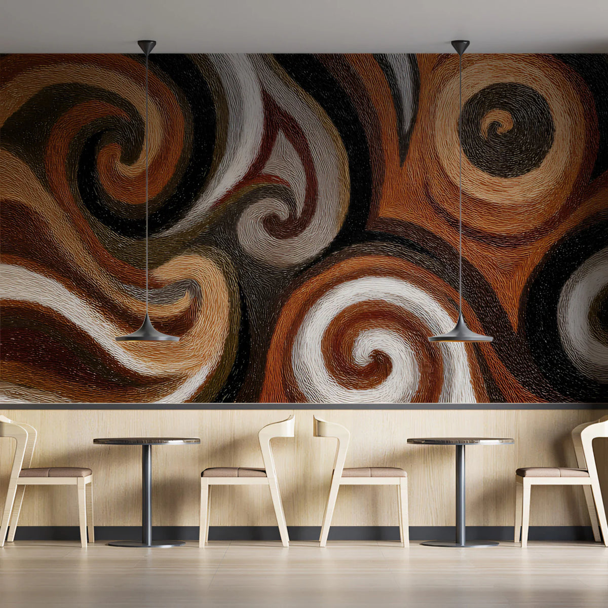 Embroidered Swirl Mural Wallpaper — Textured Copper and Charcoal Mural Wallpaper - room preview 02