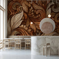 Acanthus Scrollwork Mural Wallpaper — Warm Bronze Artistic Design Mural Wallpaper - room preview 02