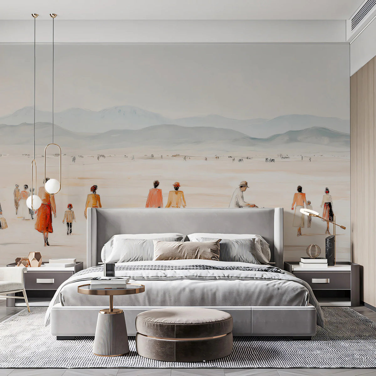 Desert Journey Mural Wallpaper — Minimalist Impressionist Scene Mural Wallpaper - room preview 02