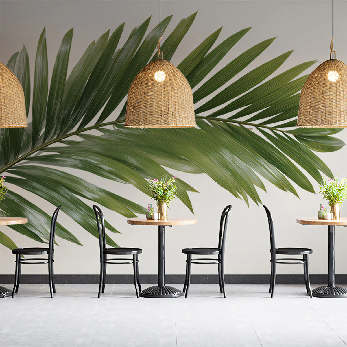 Minimalist Palm Leaf Mural Wallpaper — Clean Botanical Print Mural Wallpaper - room preview 02