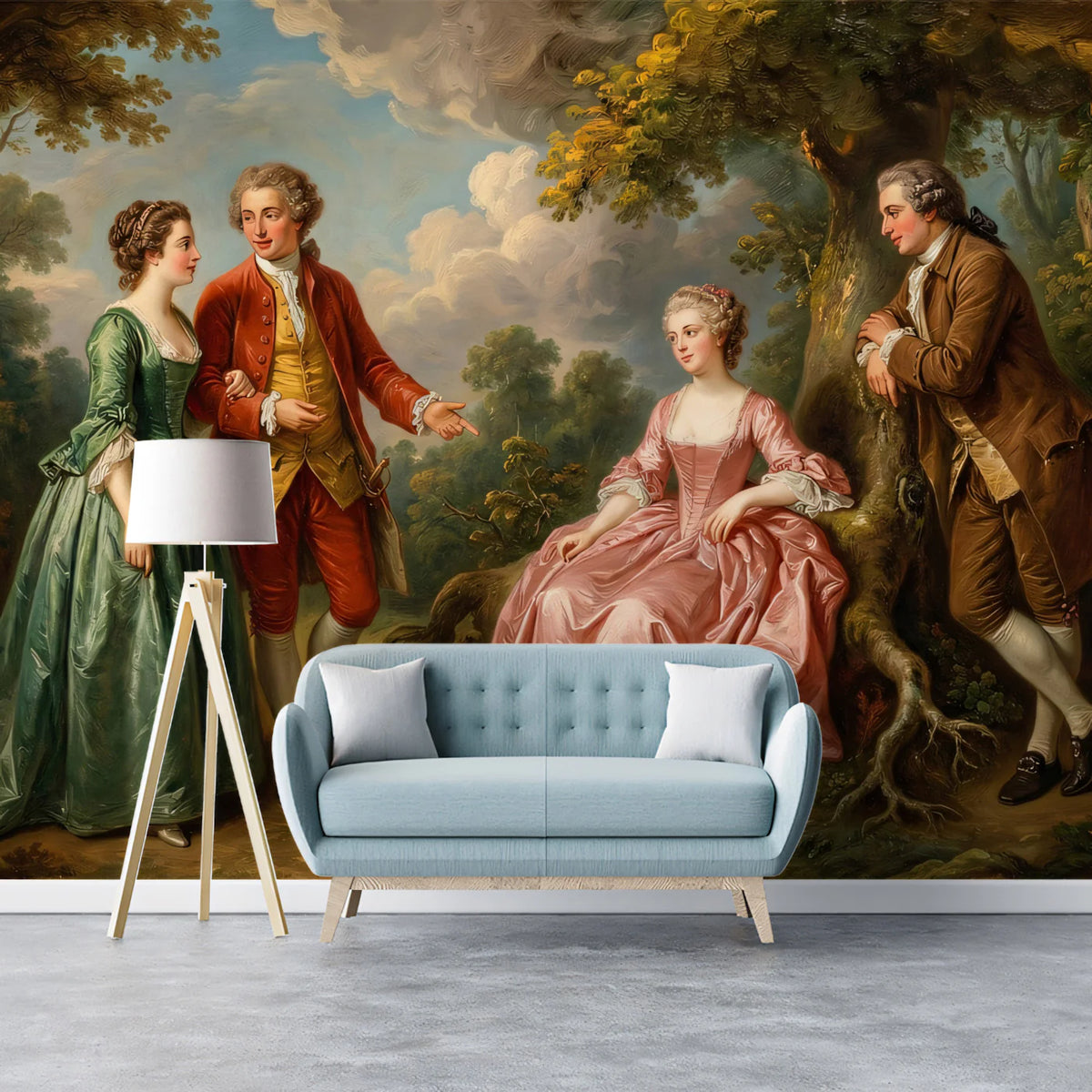 18th-Century Courtship Mural Wallpaper — Vintage Oil Painting Mural Wallpaper - room preview 02