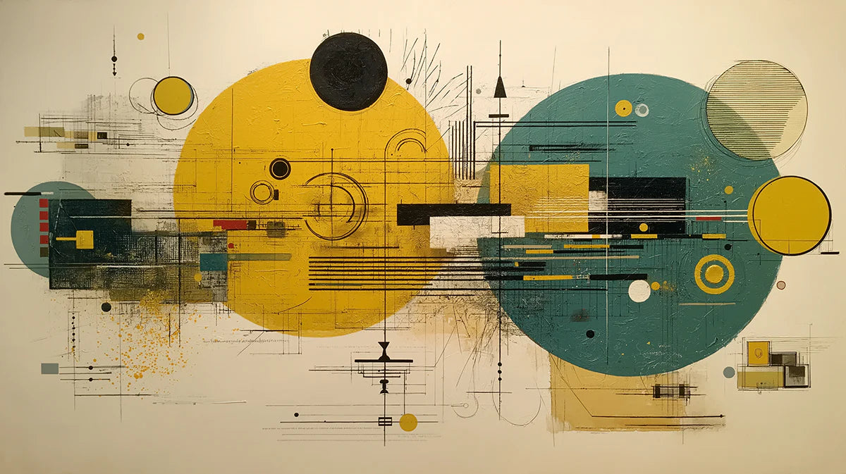 Abstract Geometric Circles Mural Wallpaper in Ochre and Teal Mural Wallpaper - room preview 02