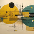 Abstract Geometric Circles Mural Wallpaper in Ochre and Teal Mural Wallpaper - room preview 02
