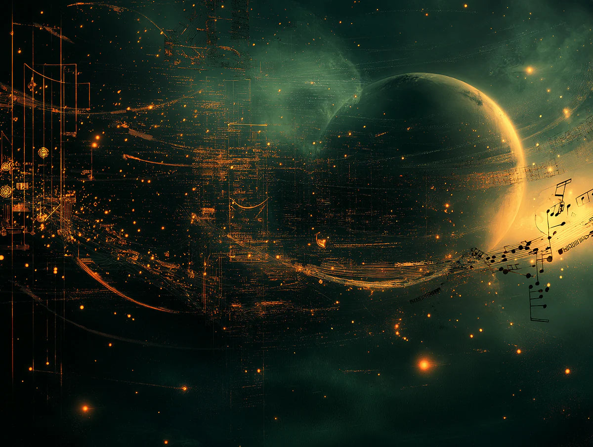 Celestial Symphony Mural Wallpaper — Abstract Cosmic Design Mural Wallpaper - room preview 02