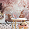 Sakura Meadow Bunny Mural Wallpaper — Whimsical Woodland Scene Mural Wallpaper - room preview 02