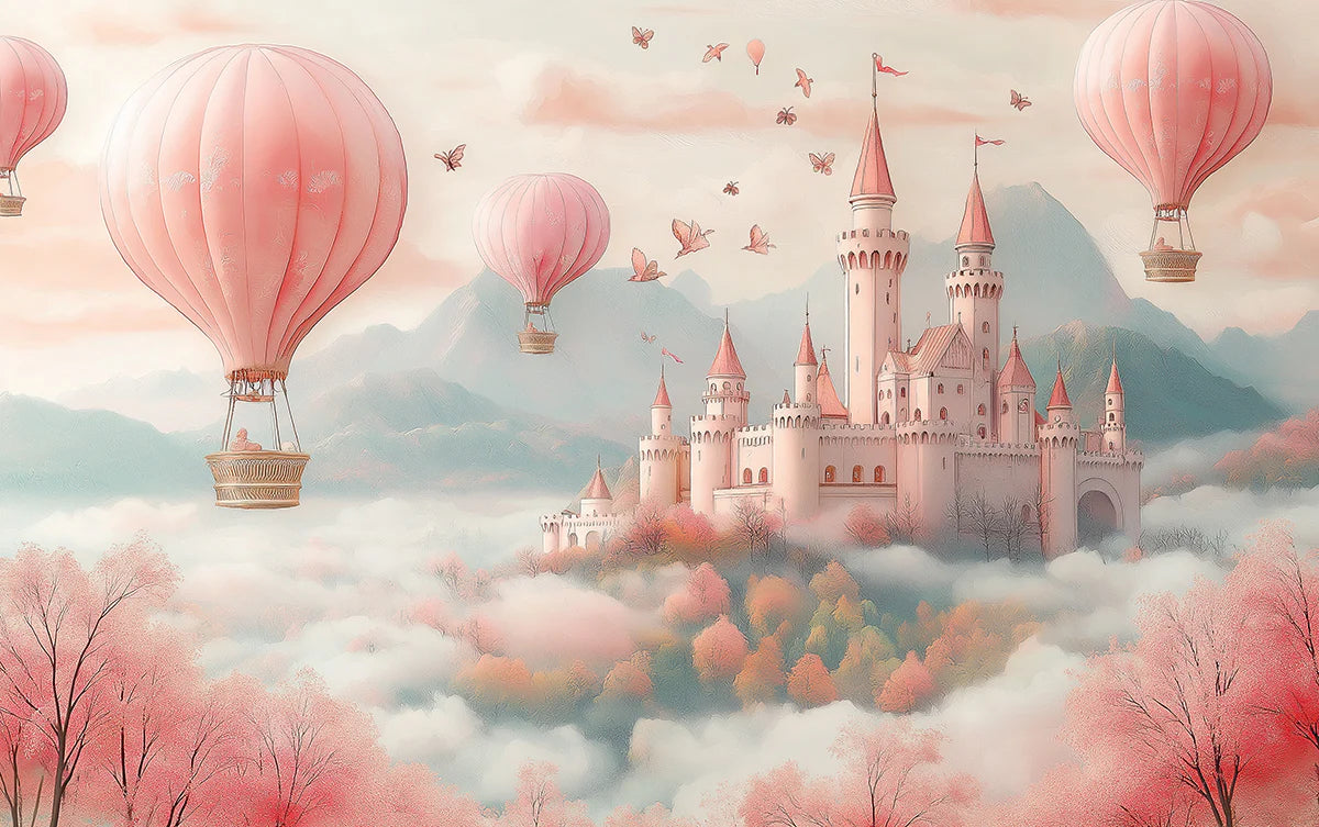 Fantasy Castle & Hot Air Balloon Mural Wallpaper — Whimsical Decor Mural Wallpaper - room preview 02