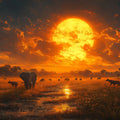 African Savannah Sunset Mural Wallpaper — Golden Wildlife Scene Mural Wallpaper - room preview 02
