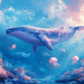 Whale and Underwater Mural Wallpaper in Child's Room Blue, Orange, and Various Pastel Shades Whale -6 Mural Wallpaper - room preview 02