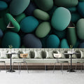 Teal and Emerald River Pebble Mural Wallpaper — Modern Organic Mural Wallpaper - room preview 02