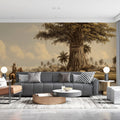 Vintage River Landscape Mural Wallpaper — Sepia Explorer Scene Mural Wallpaper - room preview 02