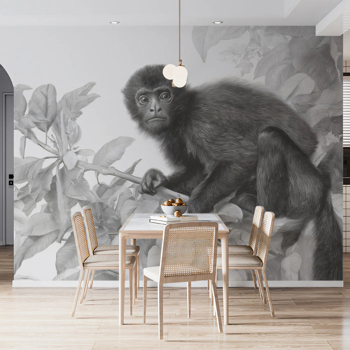 Spider Monkey Pencil Sketch Mural Wallpaper — Artistic Nature Art Mural Wallpaper - room preview 02
