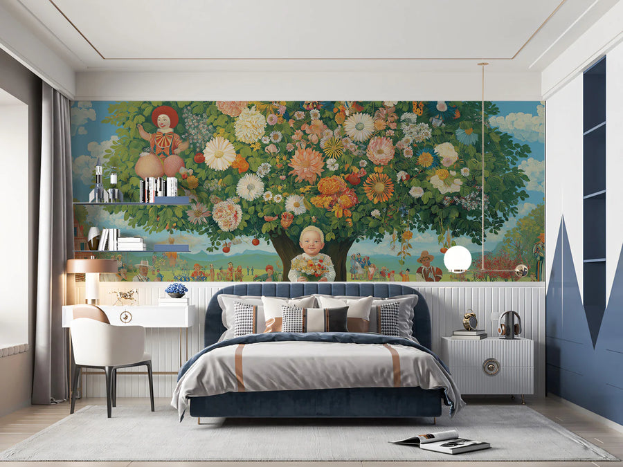 Floral Wallpaper Mural – Flower Wallpaper – Whimsical Garden Story — Surreal Floral Art