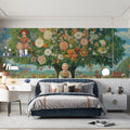 Whimsical Garden Story Mural Wallpaper — Surreal Floral Art Mural Wallpaper - room preview 02