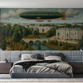 Vintage Zeppelin European Landscape Mural Wallpaper — Classic Travel Mural Wallpaper - room preview 02