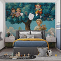 Boy and Tree Toys Mural Wallpaper — Whimsical Childhood Scene Mural Wallpaper - room preview 02