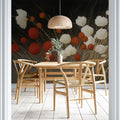 Crimson and Cream Dandelion Floral Mural Wallpaper - room preview 02