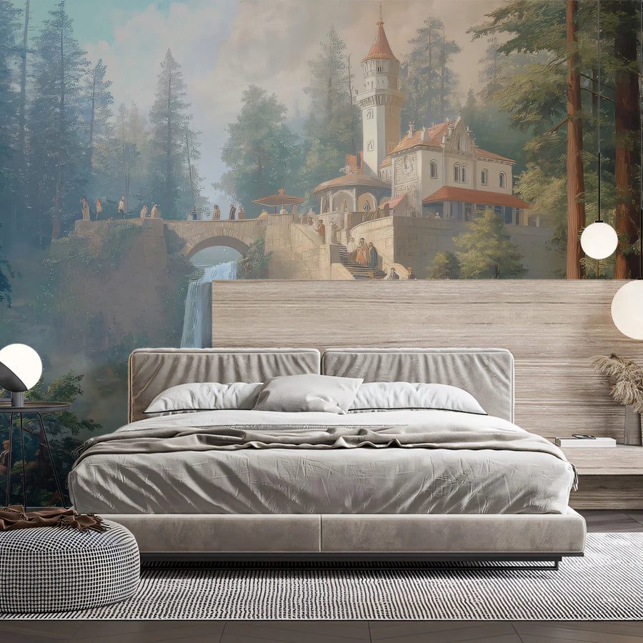Papier peint mural Château Forêt enchantée — Papier peint mural paysage romantique