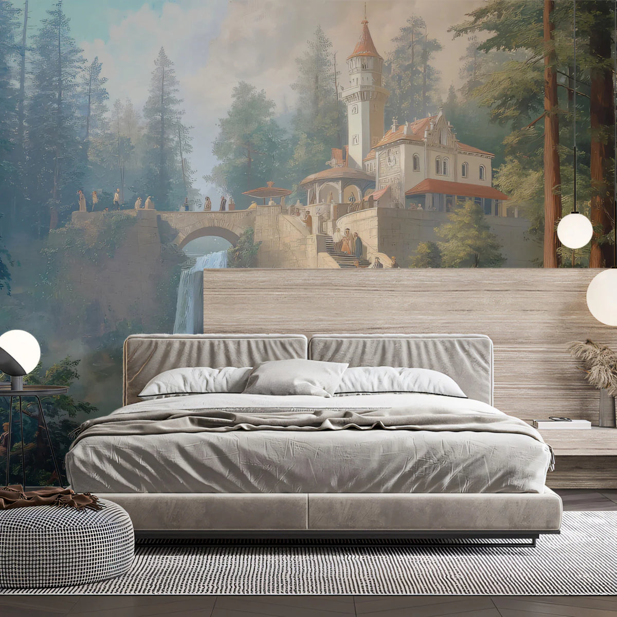 Fairytale Forest Castle Mural Wallpaper — Romantic Landscape Mural Wallpaper - room preview 02