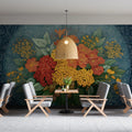 Folk Art Floral Mural Wallpaper — Vibrant Botanical Design Mural Wallpaper - room preview 02