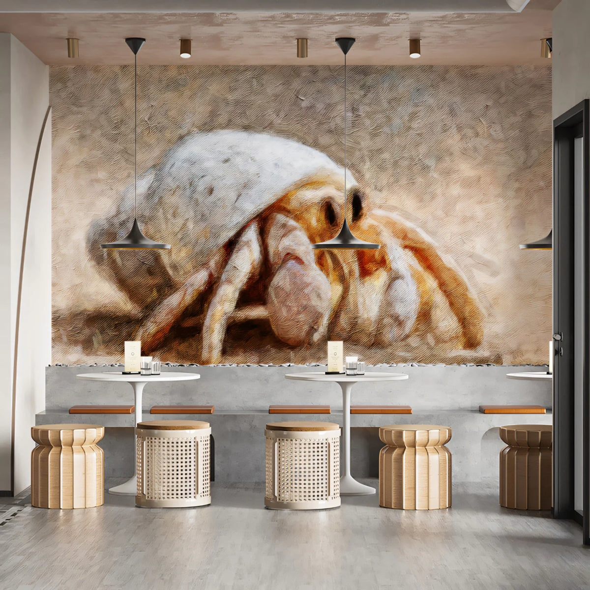 Hermit Crab Impressionist Oil Mural Wallpaper — Coastal Art Decor Mural Wallpaper - room preview 02