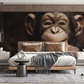 Smiling Chimpanzee Portrait Mural Wallpaper — Artistic Realism Mural Wallpaper - room preview 02
