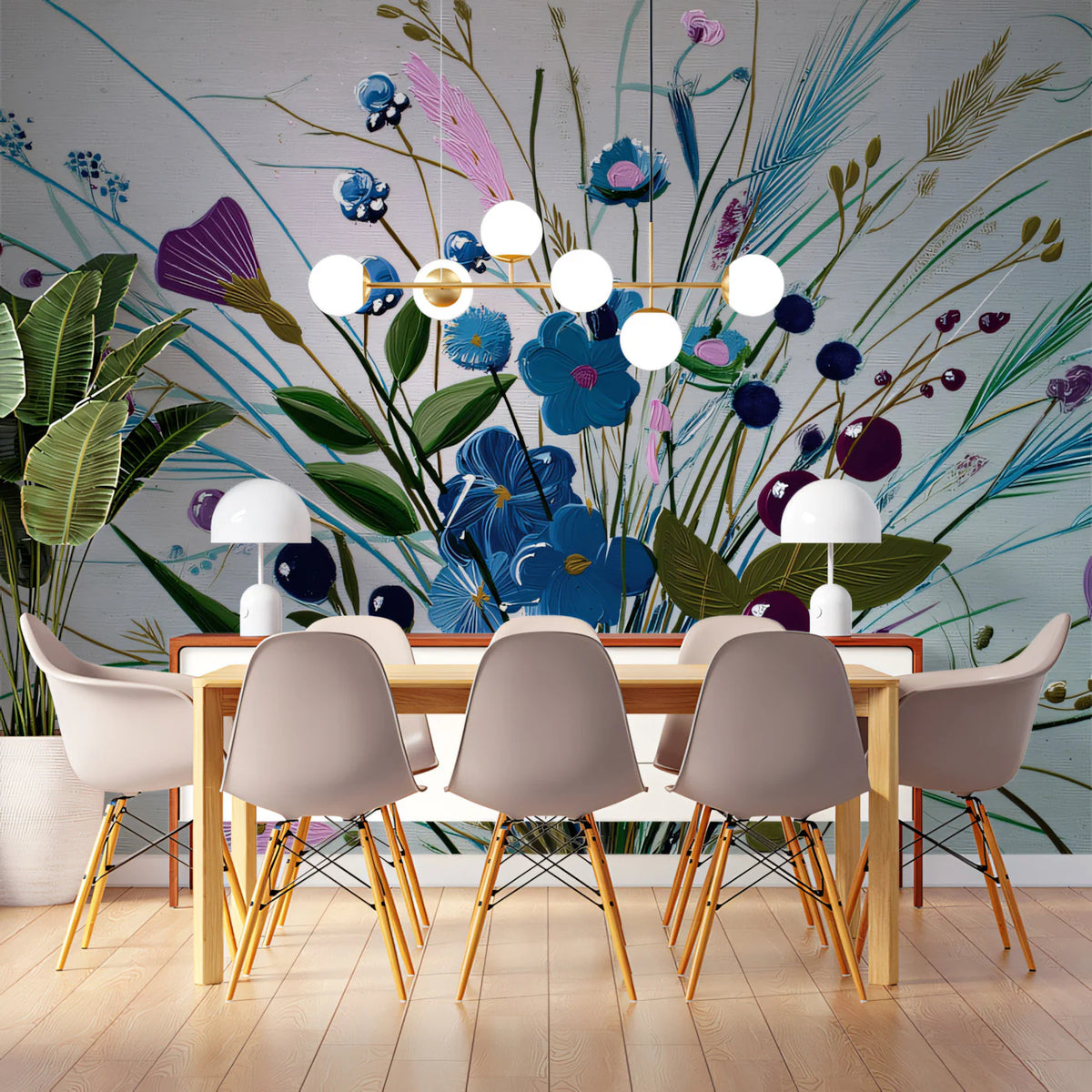 Wildflower Bouquet Mural Wallpaper — Expressive Oil Painting Style Mural Wallpaper - room preview 02