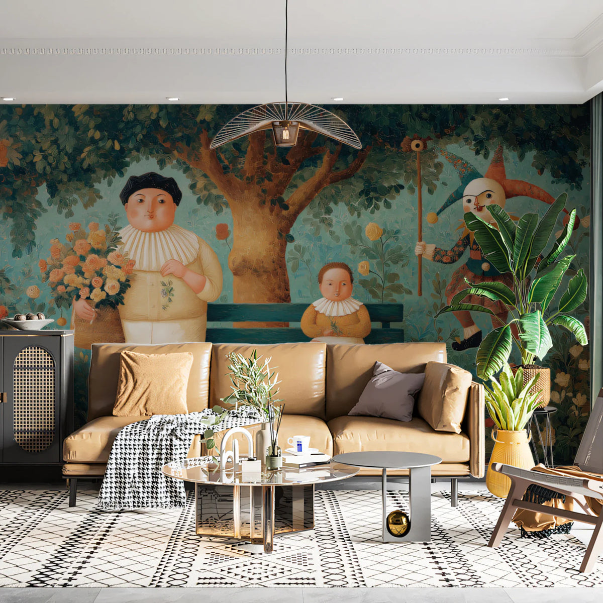 Garden Masquerade Mural Wallpaper — Surreal Storybook Illustration Mural Wallpaper - room preview 02