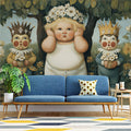 Royal Children Folk Art Mural Wallpaper — Whimsical Garden Scene Mural Wallpaper - room preview 02