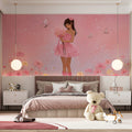 Ballerina Girl with Floral Meadow Mural Wallpaper — Whimsical Pink Mural Wallpaper - room preview 02