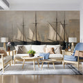 Vintage Harbor Fishing Boats Mural Wallpaper —Oil Painting Style Mural Wallpaper - room preview 02