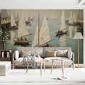 Impressionist Harbor Sailboat Mural Wallpaper — Artistic Marine View Mural Wallpaper - room preview 02