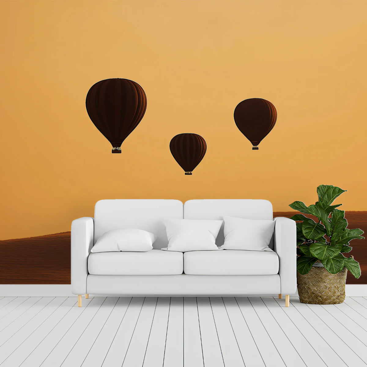 Desert Hot Air Balloons Mural Wallpaper — Warm Golden Sunset Mural Wallpaper - room preview 02