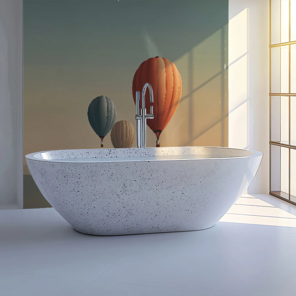 Floating Hot Air Balloon Landscape Mural — Minimalist Pastel Decor Mural Wallpaper - room preview 02
