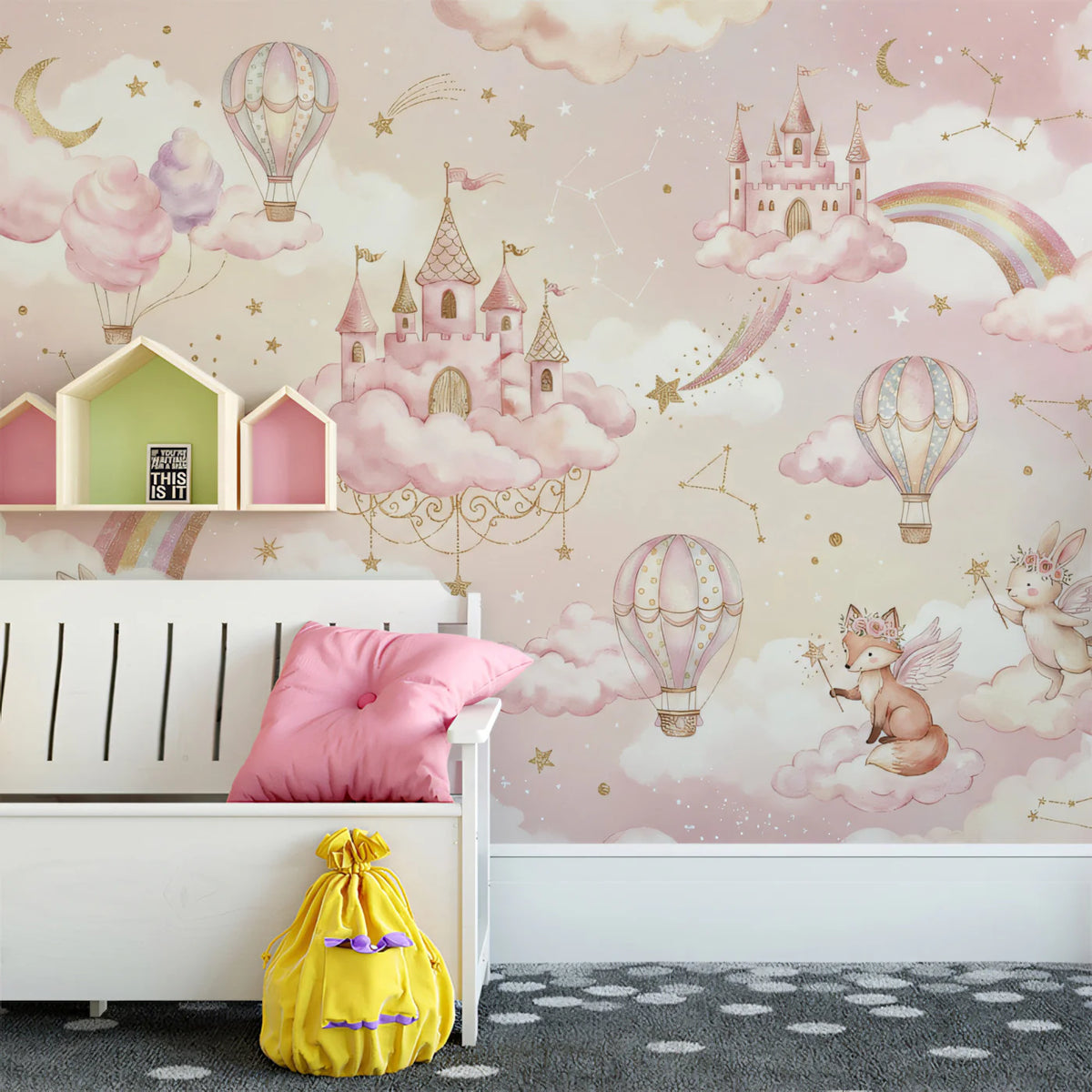 Cloud Kingdom Mural Wallpaper — Whimsical Nursery Illustration Mural Wallpaper - room preview 02