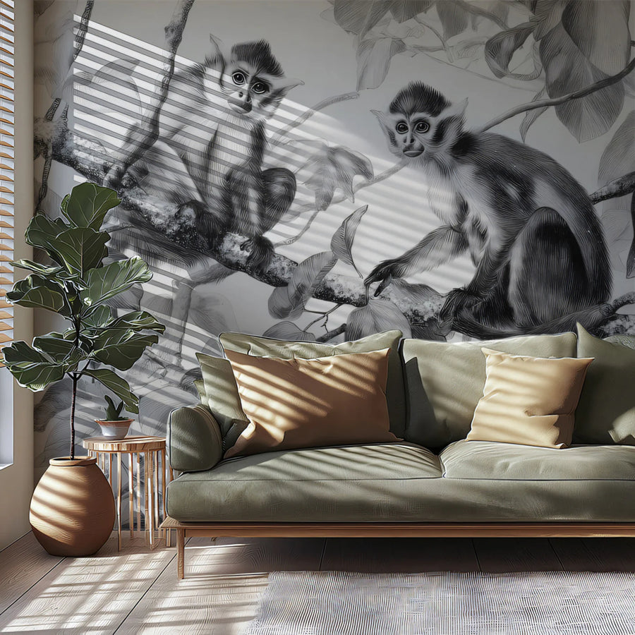 Nature Wallpaper Mural – Natural Wall Mural – Vintage Botanical Monkey —Academic Illustration