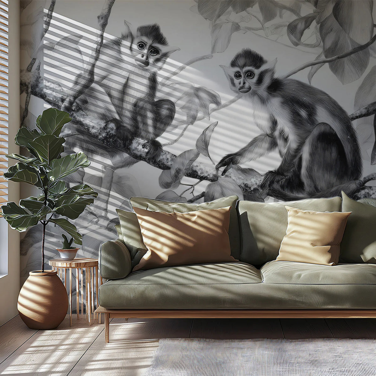 Vintage Botanical Monkey Mural Wallpaper —Academic Illustration Mural Wallpaper - room preview 02