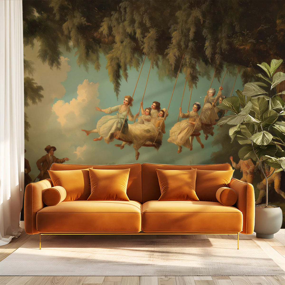 Rococo Garden Swing Mural Wallpaper — Vintage Romantic Scene Mural Wallpaper - room preview 02