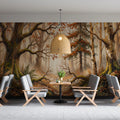 Autumn Woodland Watercolor Mural Wallpaper — Rustic Forest Landscape Mural Wallpaper - room preview 02