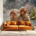 Snow Monkey Impressionist Mural Wallpaper — Soft Winter Art Mural Wallpaper - room preview 02
